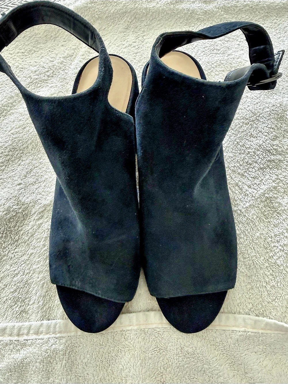 Nine West Navy Blue Suede-Style Block Heel Sandals